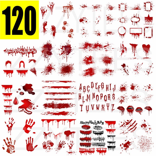 120 Realistic Splat Blood SVG Files - Perfect for Horror-Themed DIY Projects - Instant Download