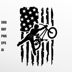 BMX Distressed USA Flag SVG - Extreme Freestyle Dirtbike Sports, Motocross svg, eps, png, dxf, ai Couper des fichiers et imprimer