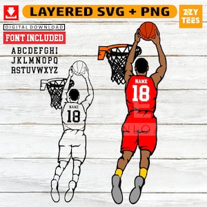Anpassbarer Layered Basketball Player Dunk SVG + PNG Digital Download