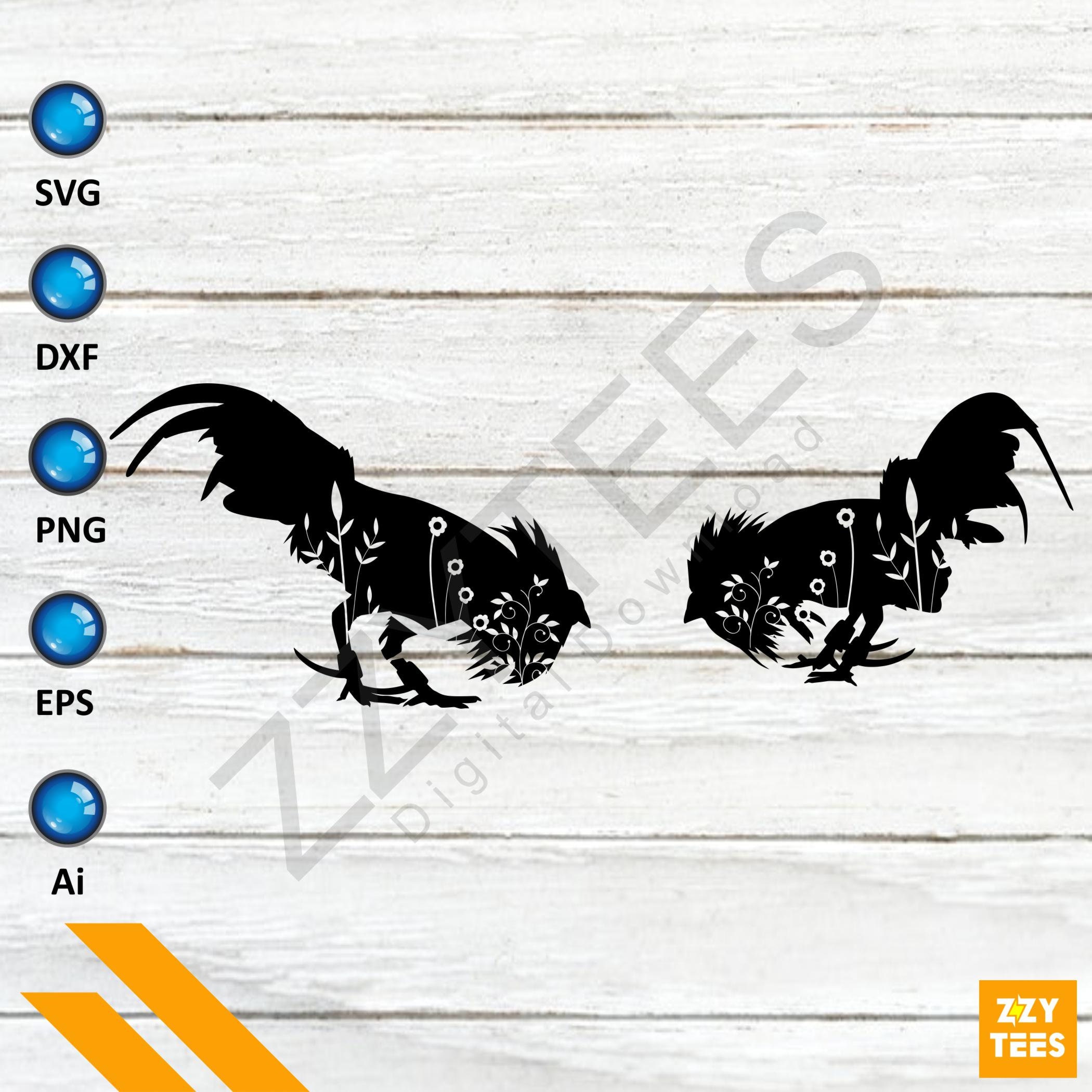 Chicken Fighting Cockfighting Rooster Wild Flower Floral SVG | Etsy