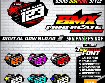 bmx custom racing plate, mx design free 7 digital number font, Motocross Bike, cut file svg, png, eps, dxf for cutting file and prints