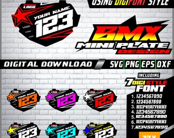 Custom BMX Racing Plate SVG | 7 Digital Font, MX Bike Cut Files (Digital Download)