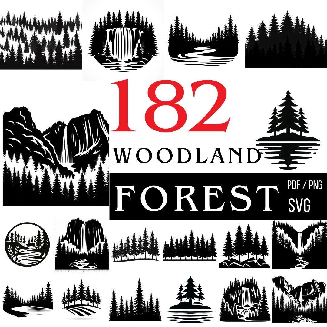 Woodland Forest SVG Bundle Mountain Landscape Waterfall Laser Engraving ...