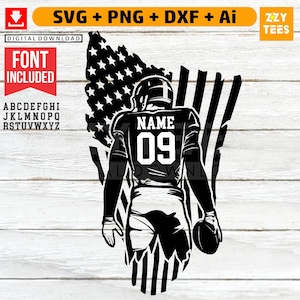 Personalized Football Player US Flag SVG Scalable Vector Graphic Cricut Dxf Png Ai