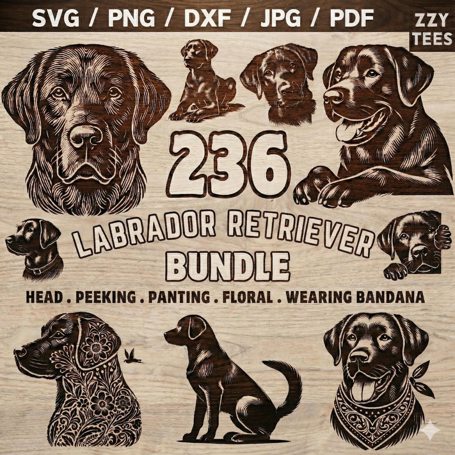 Labrador Retriever Clipart Bundle | Floral Bandana SVG PNG (digital ...