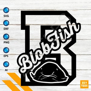 Mascota de pez globo SVG PNG, clipart de pez globo con letra B, archivo digital de animal marino divertido, vector de pez de aguas profundas, diseño de logotipo de equipo escolar en Cricut