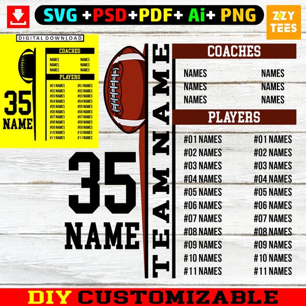 DIY Football Customizable Team Design SVG PDF Psd Dxf Ai Custom Name Football