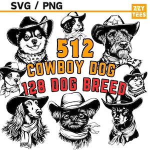 512 Cowboy Dog Portrait SVG PNG Bundle - 128 Dog Breeds SVG Cutting Machine File Digital Download