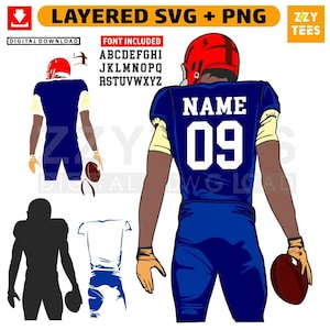 Football Player SVG: Layered Jersey Number Font, Cricut Silhouette (Digital File)