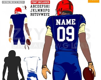 Football Player SVG: Layered Jersey Number Font, Cricut Silhouette (Digital File)