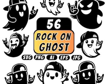 Rock On Ghost SVG Bundle: Halloween Cricut Shirt Design (Digital Download)