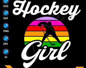 Hockey Girl SVG, Retro Hockey Player PNG, Ice Hockey Cut File, Sports Silhouette, Hockey Team Shirt Design, Hockey Mom DXF, Cricut File
