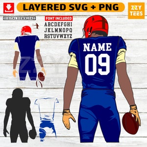 Football Player SVG: Layered Jersey Number Font, Cricut Silhouette (Digital File)