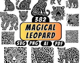 Magical Leopard SVG Bundle: Wild Animal Silhouette & Pattern Clipart (Digital Download)
