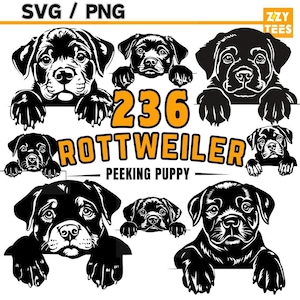 Rottweiler Puppy Peeking SVG PNG Bundle - Dog Silhouette Designs for Crafts