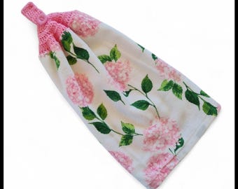 Hand Towel/Crochet Hand Towel/Crochet Tea Towel/Kitchen Hand Towel/Hanging Tea Towel/Floral Hand Towel/Tea Towel Loop/Crochet Top Tea Towel