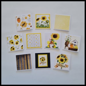 Handmade Mini Gift Cards with Envelopes 10 Pack/Sunflower Cards/Blank Handmade Cards/Bees/Mini Note Cards Set/Small Greetings Card Pack