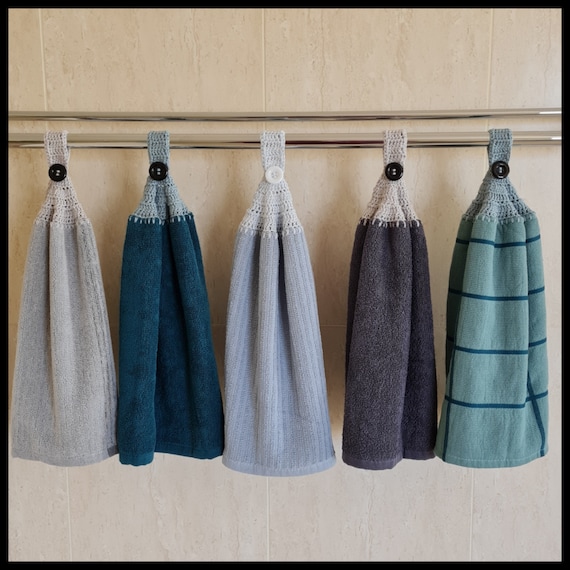 Crochet Hand Towel/Hanging Hand Towel/Kitchen Hand Towel/Crochet Tea Towel/Hanging Tea Towel/Hand Towel with Loop/Tea Towel with Loop Button