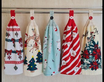 Christmas Hand Towels/Kitchen Hand Towels/Crochet Hand Towels/Crochet Tea Towels/Hanging Hand Towels/Hanging Tea Towels/Hand Towel with Loop