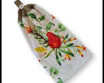 Hand Towel/Crochet Hand Towel/Crochet Tea Towel/Kitchen Hand Towel/Hanging Hand Towel/Tea Towel/Australian Flowers/Hand Towel with Loop