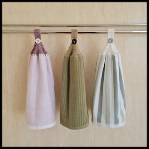 Crochet Hand Towel/Hanging Hand Towel/Kitchen Hand Towel/Crochet Tea Towel/Hanging Tea Towel/Hand Towel with Loop/Tea Towel with Loop Button