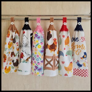 Chicken Hanging Kitchen Hand Towel/Crochet Hand Towel/Kitchen Hand Towel/Crochet Tea Towel/Hanging Tea Towel/Hand Towel with Loop/Tea Towel
