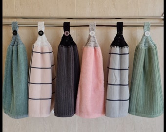 Crochet Hand Towel/Hanging Hand Towel/Kitchen Hand Towel/Crochet Tea Towel/Hanging Tea Towel/Hand Towel with Loop/Tea Towel with Loop Button