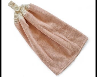Crochet Hand Towel/Hand Towel/Crochet Top Hanging Kitchen Hand Towel/Hand Towel Loop/Hanging Tea Towel/Hanging Hand Towel/Apricot Hand Towel