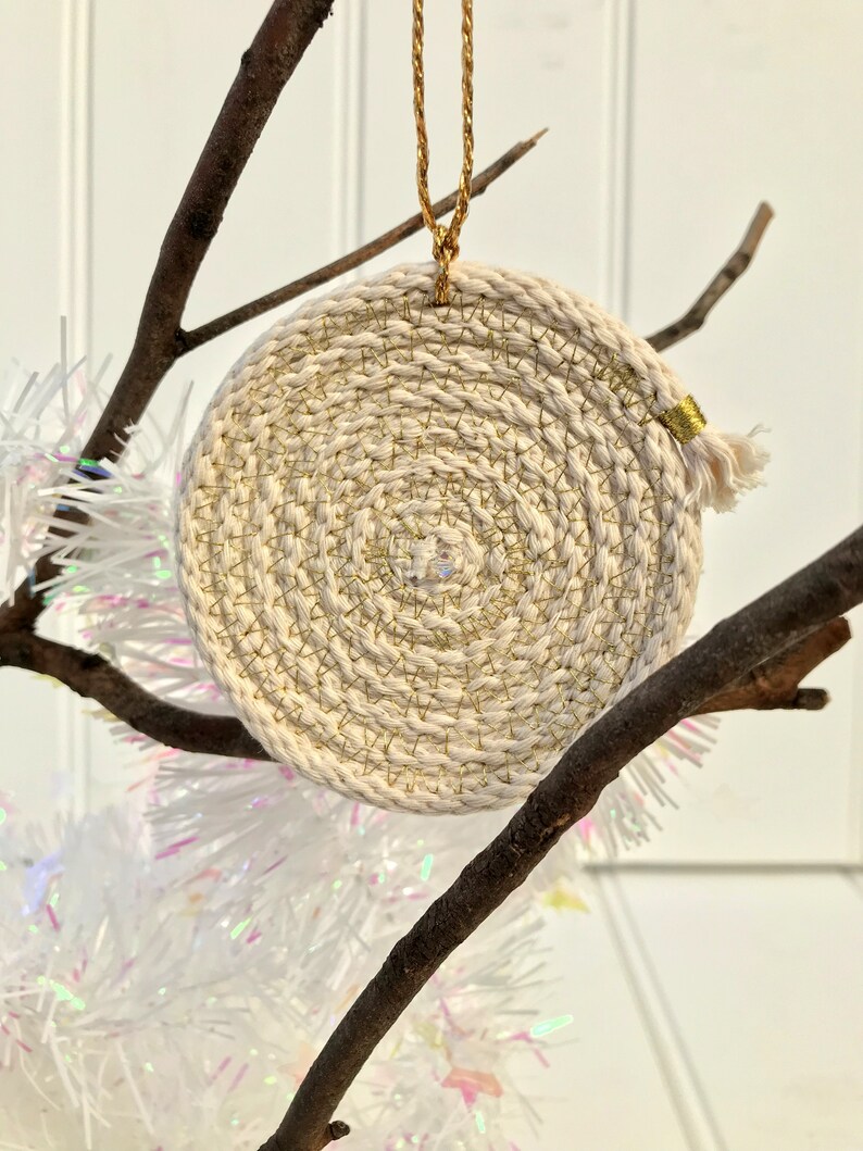 Christmas Hanging Ornament Natural Rope With Gold Thread Etsy