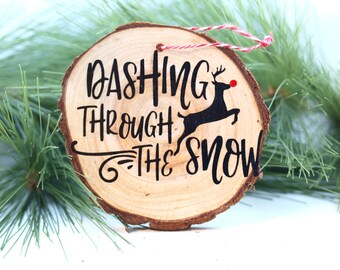 Dashing Through The Snow, Wood Slice Ornament, Essential Oil Diffuser, Wood Diffuser Ornament, Farmhouse Christmas Ornament,