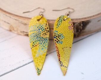 Yellow Flower Earrings, Yellow Leather Earrings, Floral Jewelry Earrings, Boho Jewelry Earrings, Floral Gifts for Her