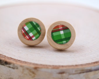 Christmas Plaid Jewelry, Christmas Earrings Wood, Tartan Plaid Earrings, Tartan Jewelry, Christmas Gifts for Mom, Autumn Gift Woman