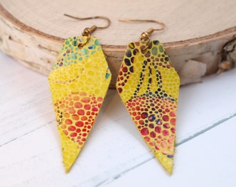 Yellow Flower Earrings, Yellow Leather Earrings, Floral Jewelry Earrings, Boho Jewelry Earrings, Floral Gifts for Her