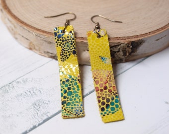 Yellow Flower Earrings, Yellow Leather Earrings, Floral Jewelry Earrings, Boho Jewelry Earrings, Floral Gifts for Her