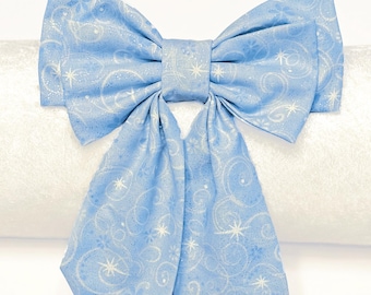 Cinderella Hair Bow: Blue Stars, Swirls, Extra Large Princess Bow