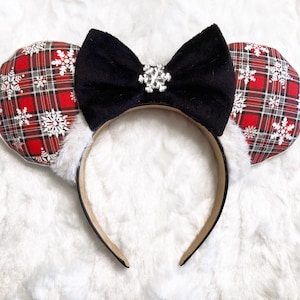Plaid Christmas Mouse Ears, Plaid Holiday Ears, Mouse Ears, Christmas Ears, Holiday Ears, Christmas Disney Ears, Disney Ears