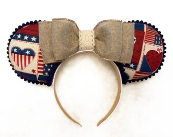 Vintage Americana Disney Ears, Patriotic Disney Ears, Patriotic Ears, USA Disney Ears, USA Mouse Ears, USA Ears, July 4th Disney Ears