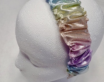 Pastel Rainbow Scrunchie Headband: Handmade Ruched Style