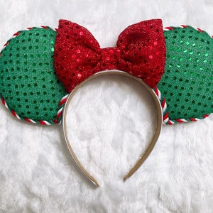 Christmas Mouse Ears, Holiday Ears, Red Sequin Ears, Green Sequin Ears, Mouse Ears, Mickey Ears, Christmas Disney Ears