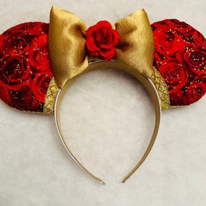 Rose Belle Disney Ears, Rose Belle Mouse Ears, Rose Belle Ear, Belle Disney Ear, Belle Mouse Ear, Belle Ear, Floral Beauty and the Beast Ear