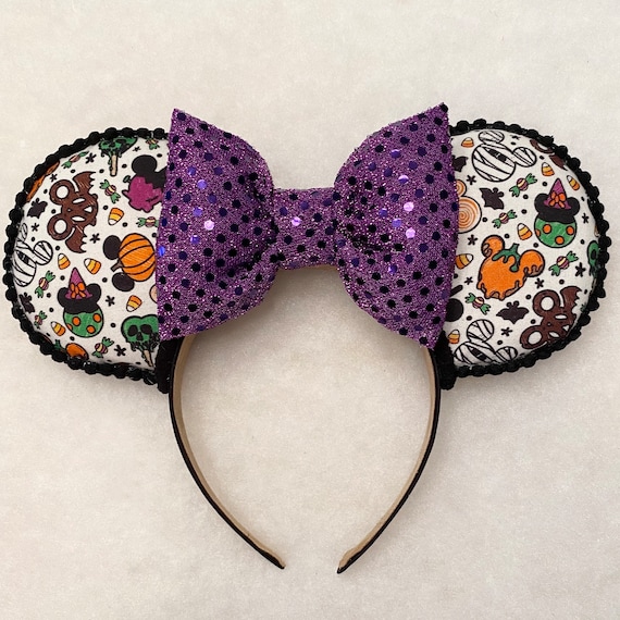 Disney Inspired Handmade Halloween Themed Purple Sequin Bow Mouse Ears - NWOT Purple Wall Mouse Ears Magic Kingdom | HappilyEverEarsByTam main image 3