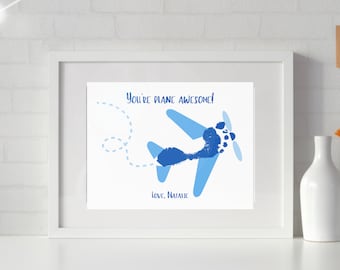 Customizable Plane Kid Footprint Art or Card - Fun Toddler DIY Foot Print Craft