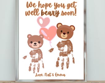 Personalized Bear Handprint DIY Kit - Custom Get Well Soon Card, Printable Art