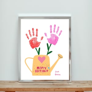 Customizable Happy Birthday Flower Handprint Craft – DIY Keepsake For Mom, Grandma, Aunt (Digital Download)