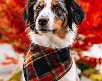 Autumn Plaid Dog Bandana | Flannel Pet Bandana with Snap Buttons