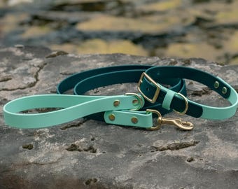 Modern Earth Tone Waterproof Dog Collar & Hands Free Leash Set | 20+ Color Combos