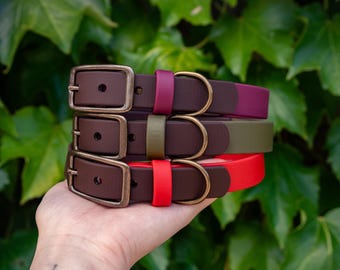 Saddle Two Tone Waterproof Dog Collar | Handmade in Oregon, Solid Brass Hardware