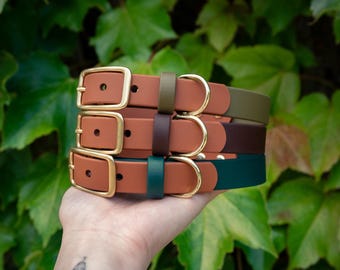 Sienna Two Tone Waterproof Dog Collar | Handmade in Oregon, Solid Brass Hardware