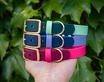 Modern Two Tone Waterproof Dog Collar | Handmade in Oregon, Solid Brass Hardware