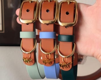 Two Tone Waterproof Biothane Dog Collar | Sienna x Sage, Iris, Evergreen, Merlot, Moss